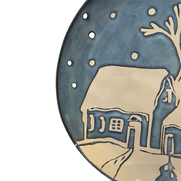 Eli + Ana Christmas Blue Nite Winter Snowy Cabin Salad Plates 8in Set of 4 NEW - Picture 6 of 11